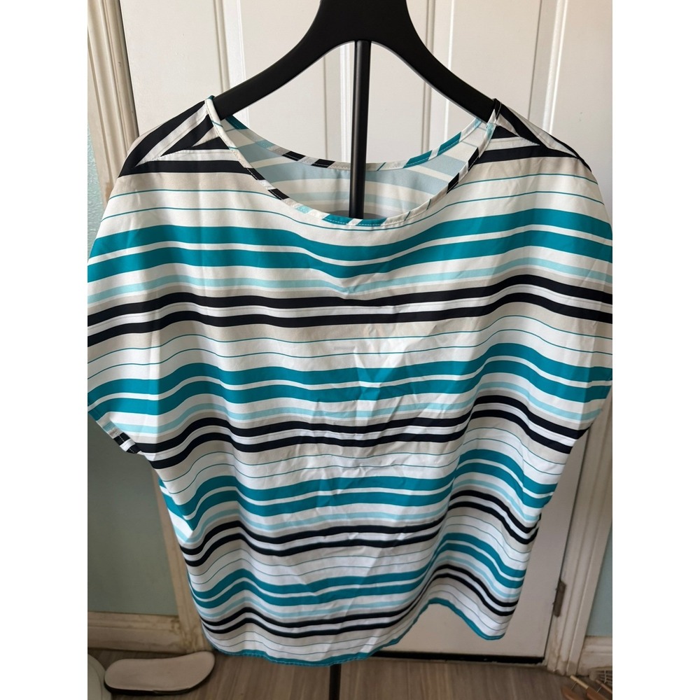 SHEIN Curve Womens 4XL Striped‎ Blouse Bundle Teal Yellow Short Sleeve Tops 2pk - Picture 3 of 6